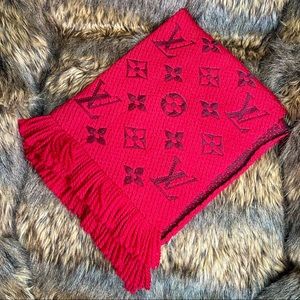 Louis Vuitton Red Wool/Silk Logomania Scarf